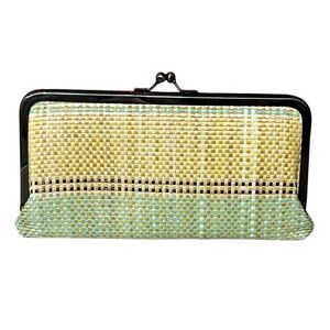 Patricia Nash Elegant Italian Straw Cream and Teal Women's Wallet